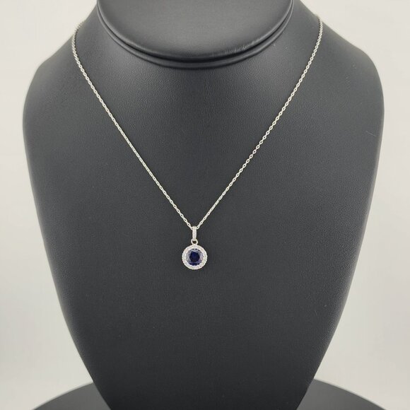 Jewelry - Sterling Silver 925 Blue Gemstone Necklace – Sparkling Cubic Zirconia Detail